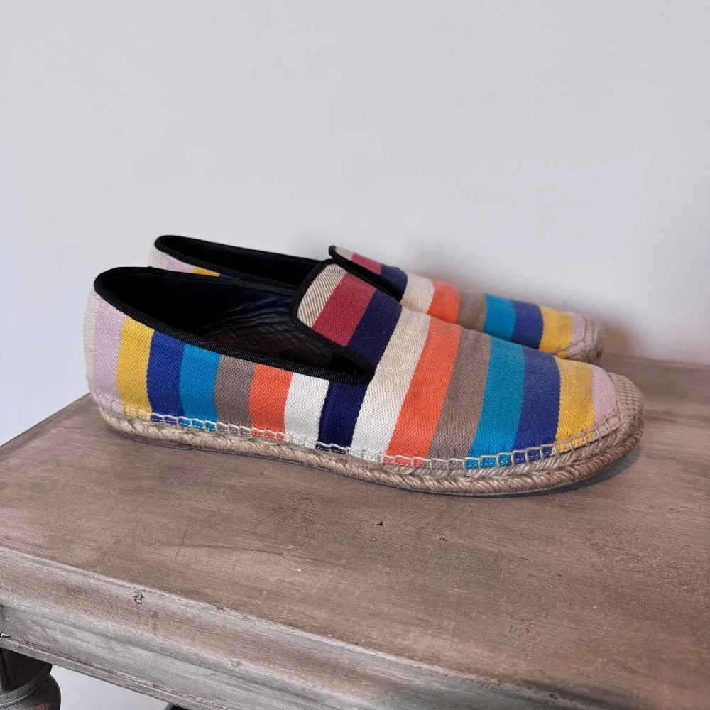 Celine Paris Striped Canvas Espadrille Loafers Multi Color Flats 40